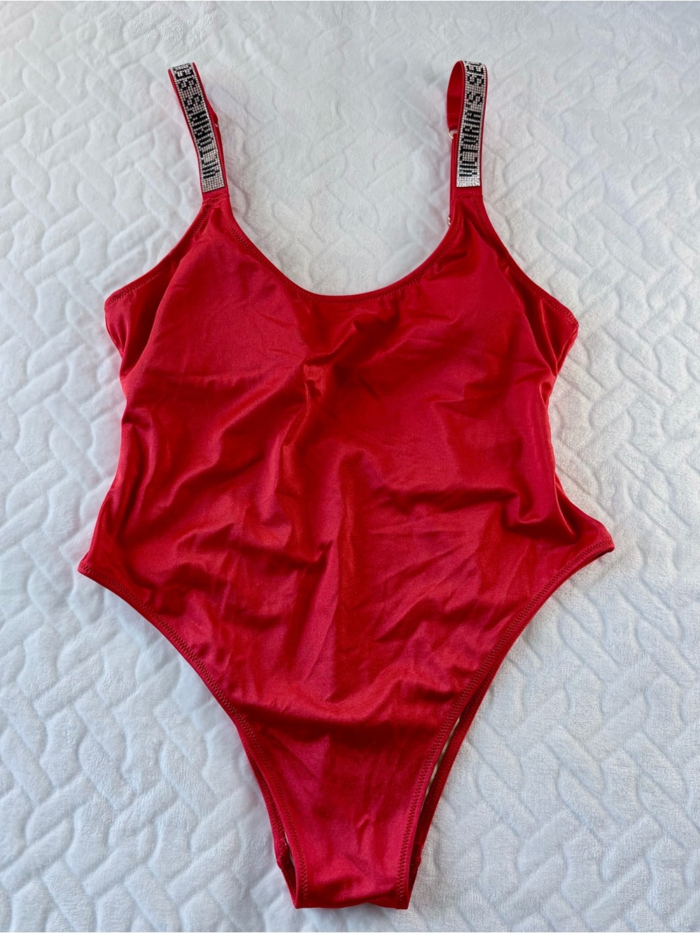 Victoria's Secret Shine Stripe Vardia Swimsuit One-Piece Size M Red Cheeky Cut